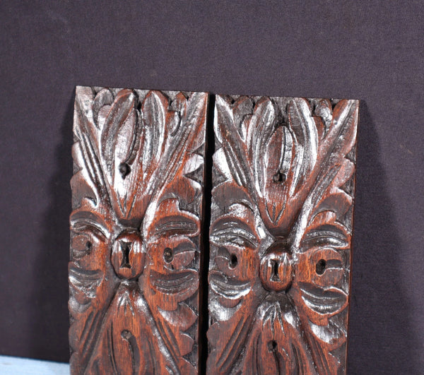 Pair of 6" French Antique Highly Carved Corbels/Trim/Brackets Solid Oak Wood
