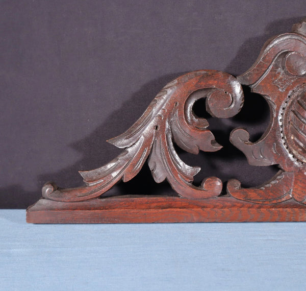 24" Wide Antique French Solid Oak Wood Highly Carved Detailed Crest