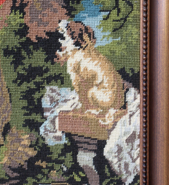 Vintage French Framed Needle Point of Fragonard's "Le Chiffre D'amour"