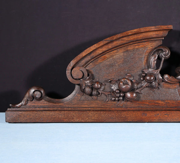 43" Wide Antique French Solid Oak Wood Highly Carved Detailed Crest