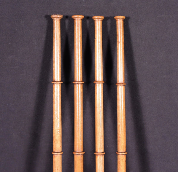 18" Tall Set of Four French Antique Solid Walnut Wood Posts/Pillars/Trim Salvage130