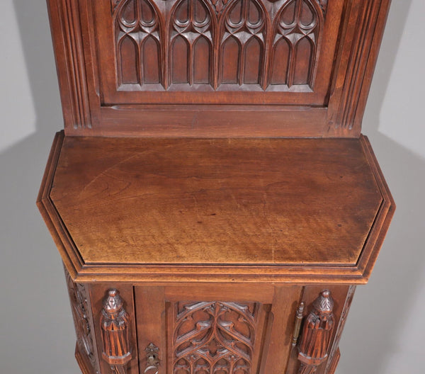88" Tall Antique French Walnut Gothic Cabinet/ Cupboard/ Display Stand/Pedestal