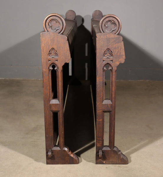 Pair of 79" Long Antique Gothic Revival Solid Oak Wood Prayer Church Rails