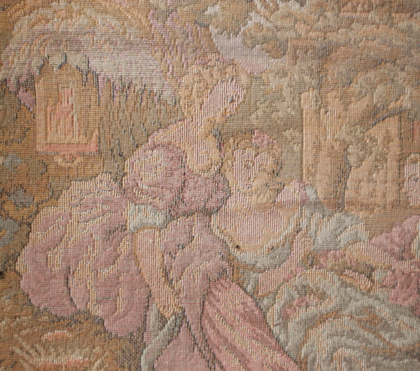 12" Antique French Framed Tapestry of a Courting Scene in Rococo Style