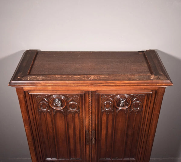 Large Antique French Gothic Revival Cabinet Highly Carved in Walnut Wood