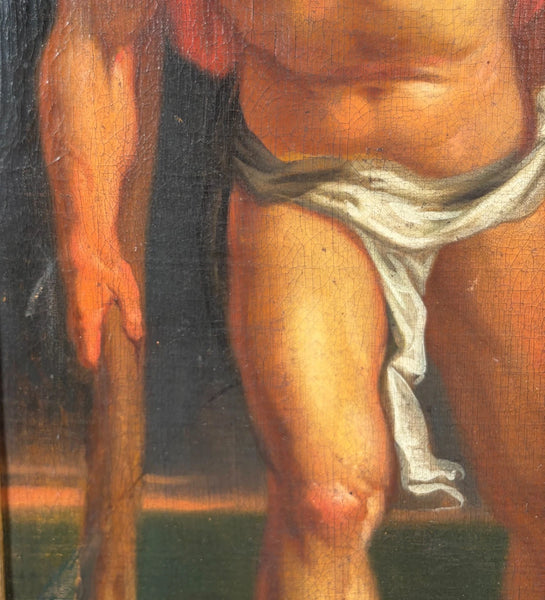 Antique Oil Painting St Christopher After Peter Paul Ruben's Triptych by Hauph