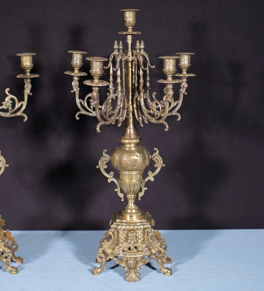 XL 24" Tall Pair of Large Vintage French Bronze Candelabra Candlesticks