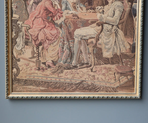 61" Tall Framed Vintage Belgian Tapestry Signed "Doutreligne" Card Players