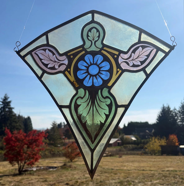 16" Tall Antique Belgian Stained/Leaded Glass Panel by Bertrand Bardenhewer