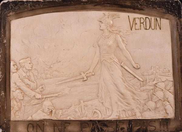 Plaster Commemorative Plaque of the Battle of Verdun WW1 "They Shall Not Pass"