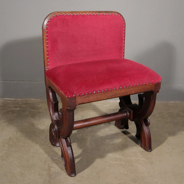 Antique Gothic Priest's Pulpit/Sanctuary Chair Set In Solid Oak and Red Velvet