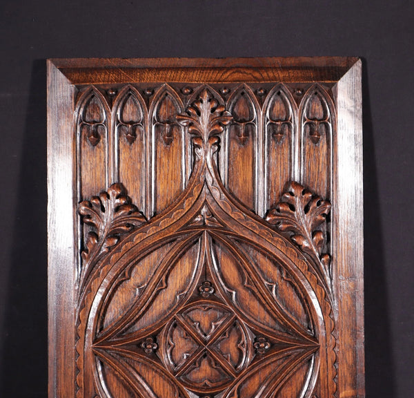 26" Large French Antique Gothic Revival Panel Solid Oak Wood Salvage Late 1800's