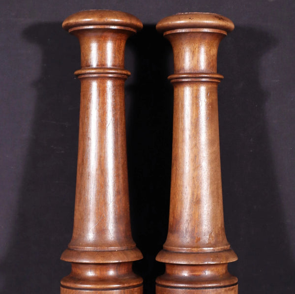 25" Tall Pair of French Antique Solid Walnut Wood Posts/Pillars/Trim Salvage
