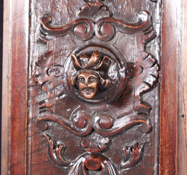 Pair of Antique French Solid Walnut Wood Highly Carved Panels with Faces