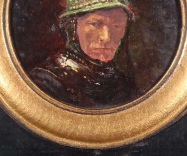 Vintage Oil on Panel Painting/Study of Rembrandt's Man with the Golden Helmet