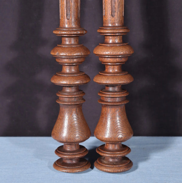 Pair of 26" French Antique Solid Oak Wood Gothic Posts/Pillars/Columns