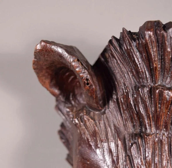 Large 10" Antique Decorative Carved French Hunting Boar's Head in Solid Walnut