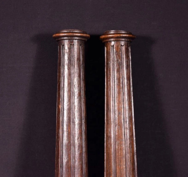 21" Pair of French Antique Solid Oak Posts/Pillars/Columns/Balusters Salvage
