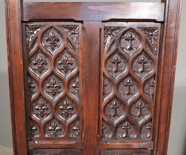 Large Pair of Antique Gothic Arm/Throne Chairs Solid Chestnut Hand Carved Wood