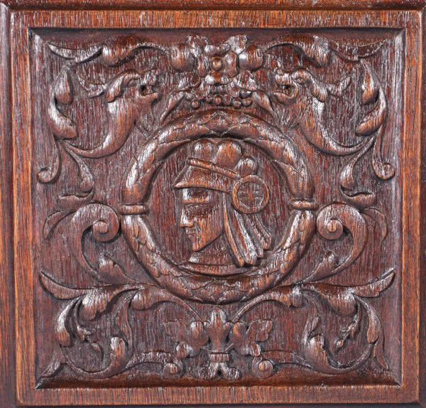 Antique French Solid Oak Highly Carved Panel with Portrait Carving Late 1800's