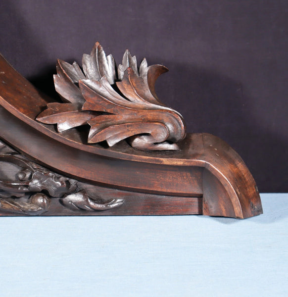 36" Antique French Gothic Revival Crest/Pediment in Solid Walnut and Oak Wood