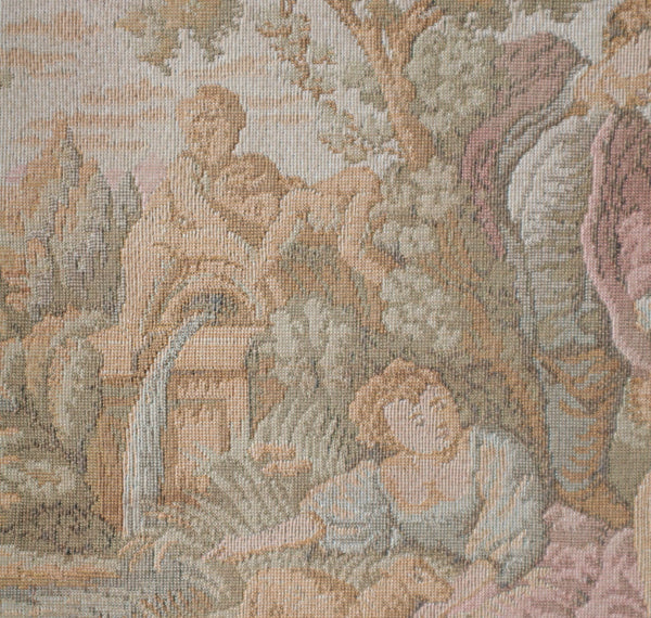 12" Antique French Framed Tapestry of a Courting Scene in Rococo Style