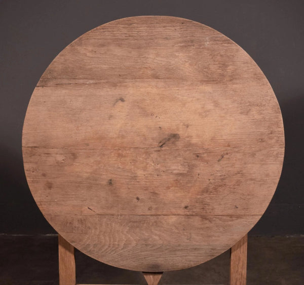 Antique French Solid Oak Rustic Wood Wine Tasting Table Tilt Top