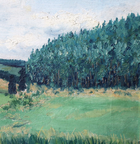 24" Wide Framed Antique Oil/Canvas Painting of a Belgian Landscape