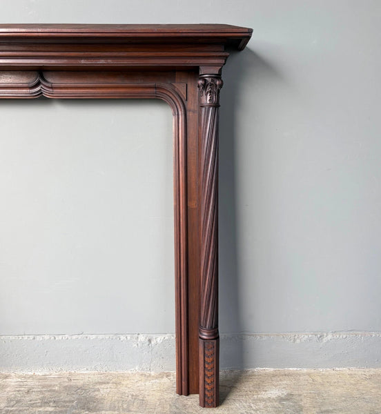 54" Tall French Antique Gothic Fireplace Mantel in Solid & Veneered Walnut