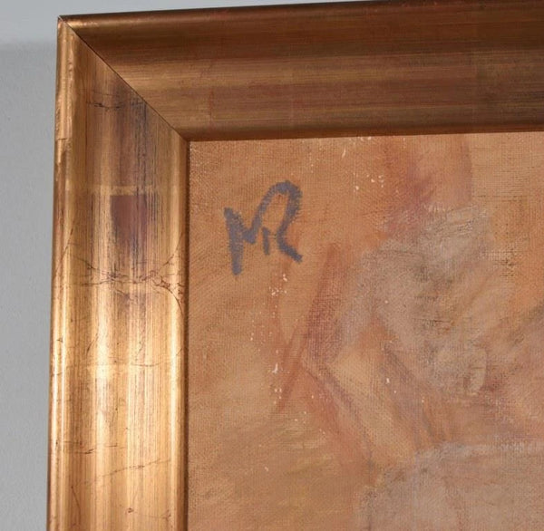 Large Framed Vintage Oil on Canvas Painting of a Nude Woman