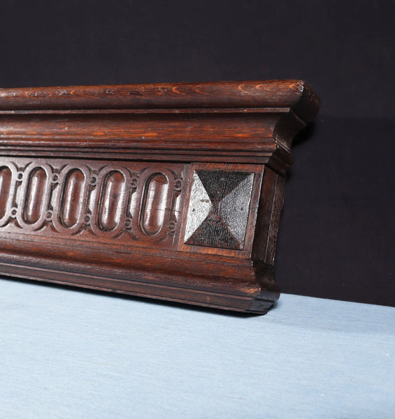 67" Wide Antique French Solid Oak Wood Mantel/Panel/Crest Pediment w/Carvings
