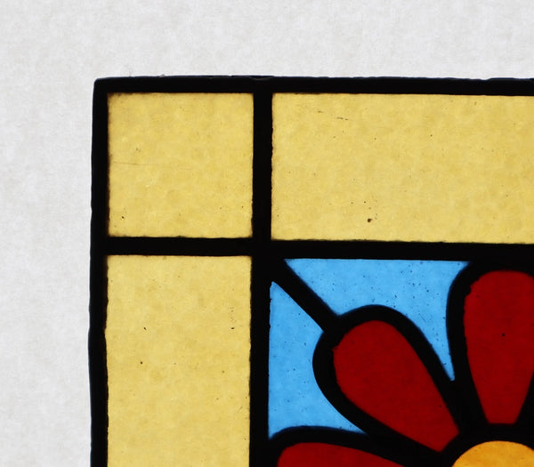 9" Tall Antique French Stained Glass Panel with Flower Leaded Glass