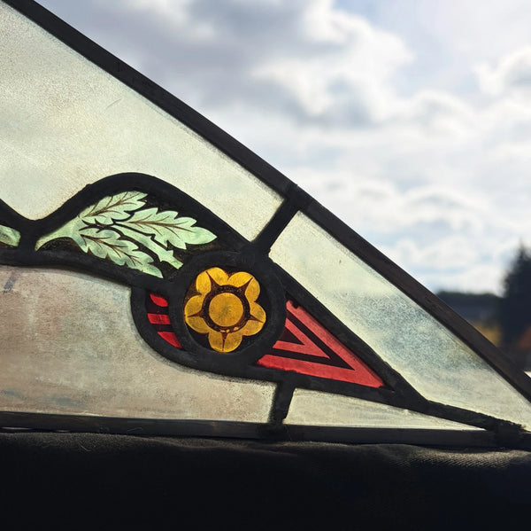 9" Tall Antique Pair of Belgian Stained/Leaded Glass Panels by B. Bardenhewer
