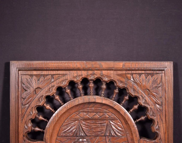 Antique French Breton Panel Brittany in Solid Chestnut Wood with a Man