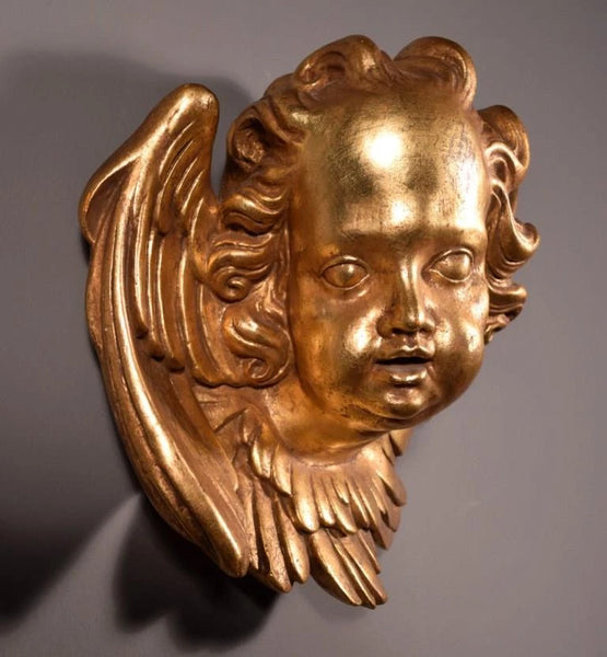 12" Vintage Wall Mounted French Gilded Plaster Angel with Wings