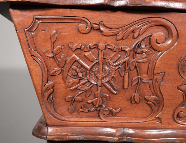 Antique French Petrin (Dough Box) in Highly Carved Solid Walnut and Pine Wood