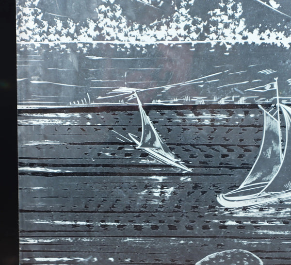 25" Tall Antique French Etched Glass Window Frosted Glass with Herons/Birds