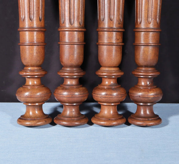 24" Tall Set of Four French Antique Solid Walnut Wood Posts/Pillars