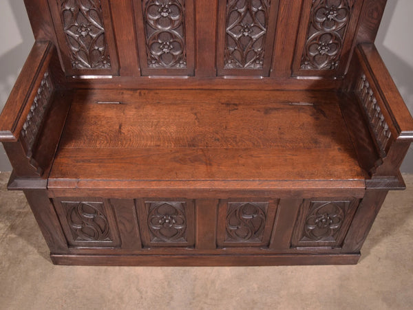 Antique French Gothic Revival Oak Wood Bench/Settee/Chair Highly Carved