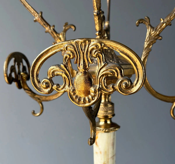 69" Tall Ornate Vintage Brass & Onyx Marble Coat/Hat Rack Hall Tree/Stand