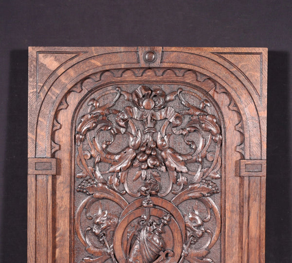 24" Tall Antique French Solid Oak Wood Louis XVI Panel Highly Carved