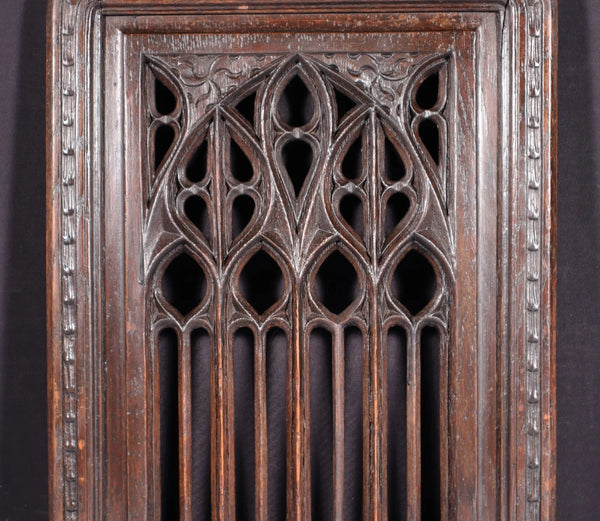 French Antique Gothic Revival Panel in Solid Oak Wood Salvage Early 1900's
