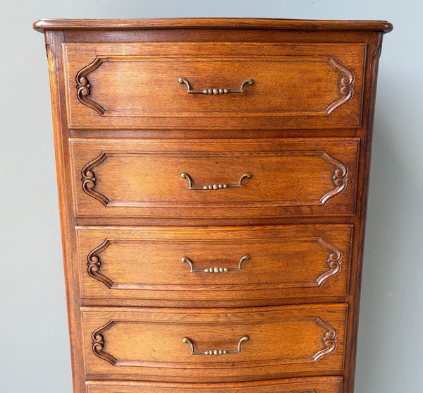 Antique French Solid Oak Wood Lingerie Chest of Drawers/Dresser/Chiffoniere