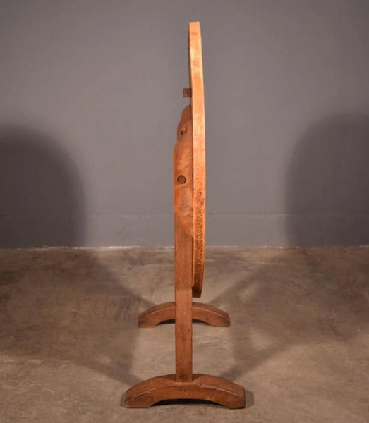 Antique French Solid Oak and Ash Wood Wine Tasting Table with Tilt Leather Top