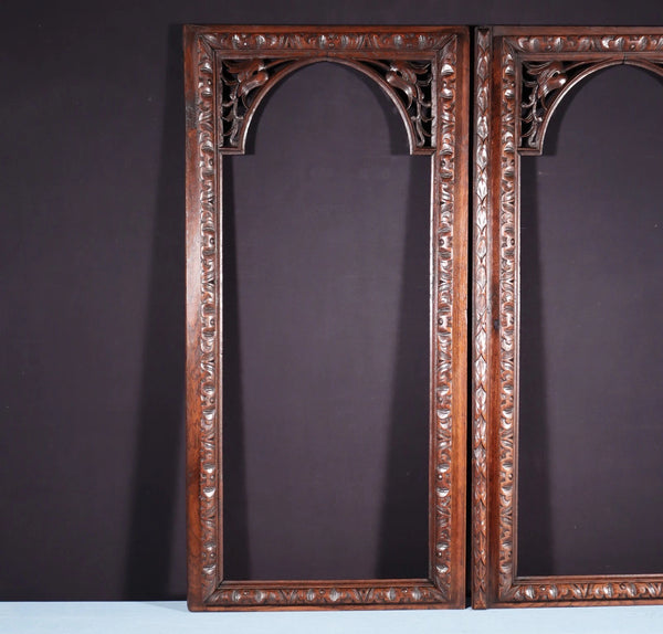 42" Tall Pair of Antique French Cabinet Door Frames in Solid Oak Wood Salvage
