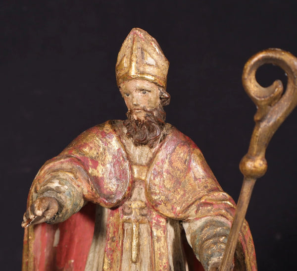 12" Antique Carved/Painted Pine Wood Statue/Sculpture St. Nicholas Late 1800's