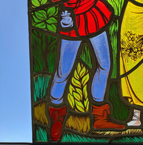 20" Tall Vintage Belgian/Flanders Stained/Leaded Glass Panel of Thyl and Nele