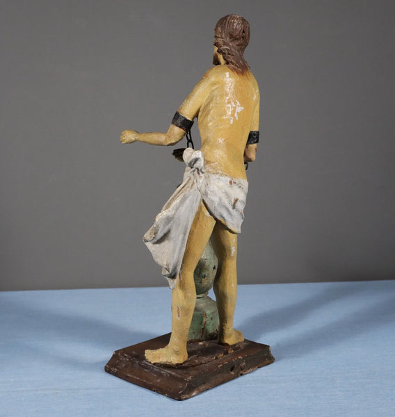 16" Antique Carved/Painted Wood Statue of Christ at the Column of Flagellation
