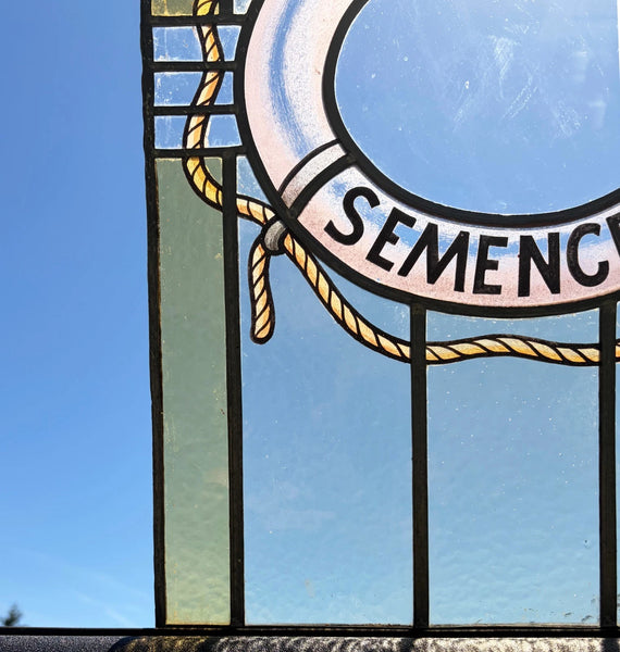 25" Tall Vintage Belgian/Flanders Stained/Leaded Glass Panel "Pedigree Semences"