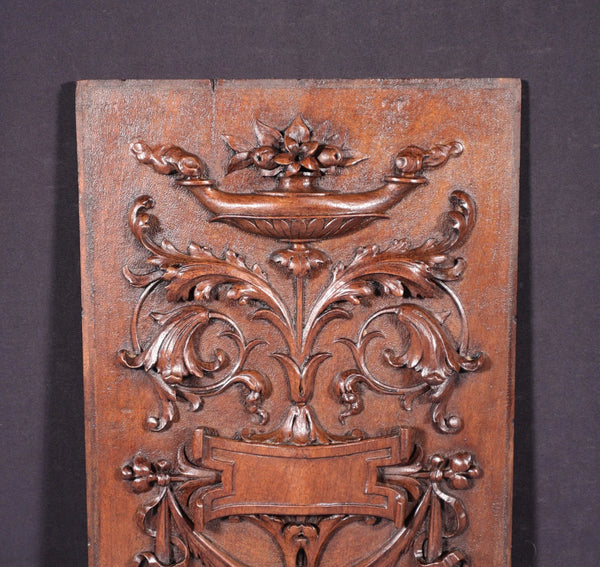 17" Tall French Antique Solid Walnut Wood Highly Carved Panel Salvage